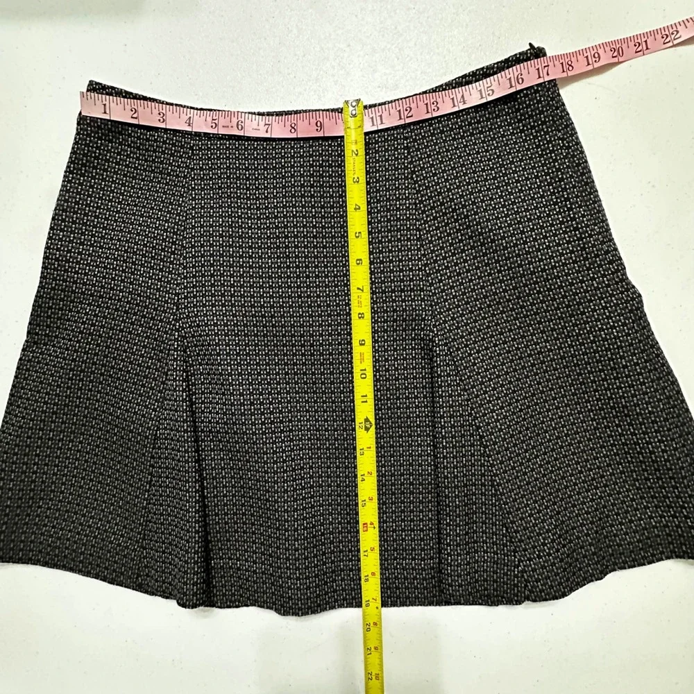 Ann‎ Taylor LOFT Petite Black Blue Geometric Print A-Line Skater Skirt Sz 12